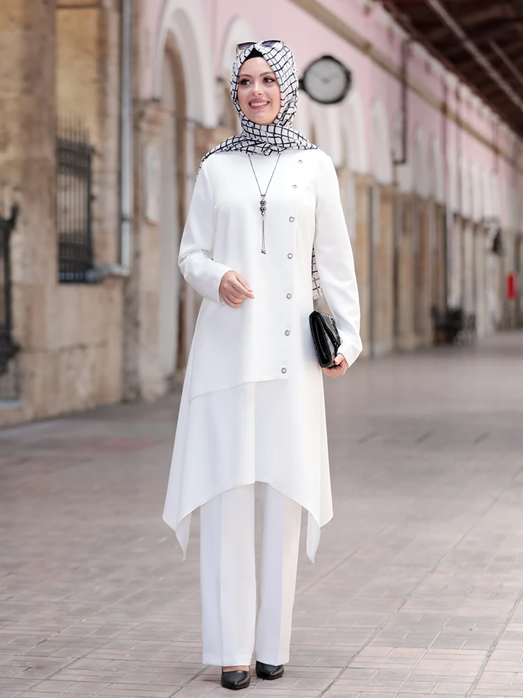 Traje musulmán Hijab para mujer, Túnica, pantalones, combinación, moda islámica, ropa informal, hecha en Turquía, Marruecos, Dubái, ceremonia de boda