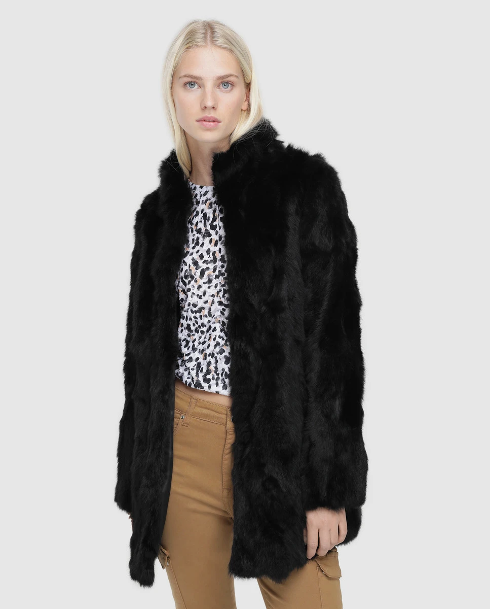 Abrigo de mujer 100% piel conejo con cuello chimenea|Abrigos de plumón| AliExpress