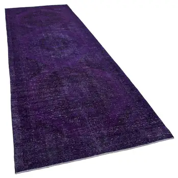 

145x382 Cm Purple Handmade English Over Dyed Runner Rug-5x12 Ft