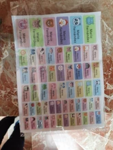 Etiqueta para planchar con diseño de dibujos animados, pegatinas con nombres personalizados, impermeable, compatible para uniforme escolar, accesorios de ropa