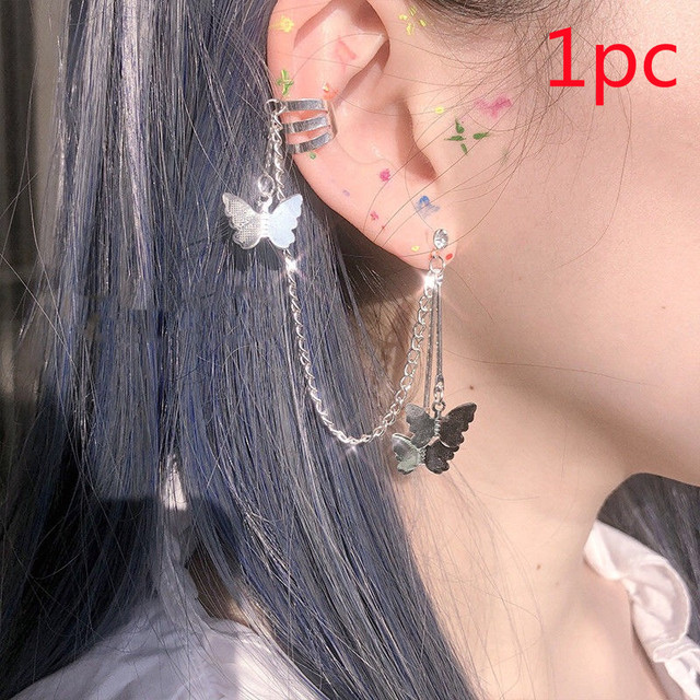 Silver Color Butterfly Ear Clip Fake Piercing Earring For Women Girl Shiny Zircon Ear Cuff Clip Fashion Party Jewelry Gift