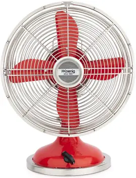 

H.Koenig JOE50 Rojo Ventilado Vintage, Metal, plástico, 3 Velocidades [Clase de eficiencia energética A+++]