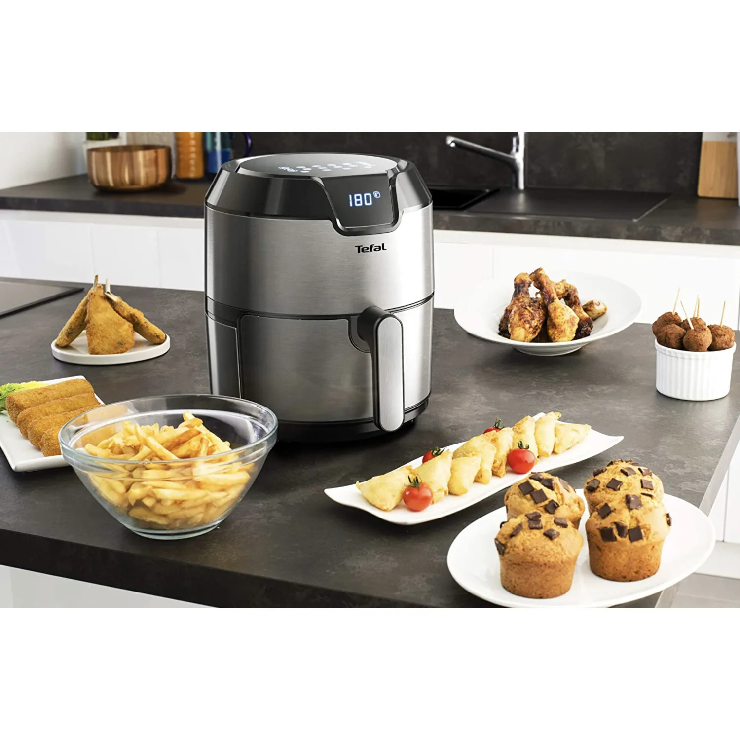 Tefal Easy Fry EY401D oil free air fryer 4,2 L, air fryer, stainless steel,  1500 W, touch Control, LCD screen, 4 modes cooking, Easy cleaning