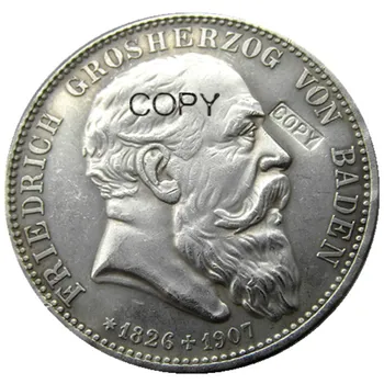 

1907 German States BADEN 5 Mark Silver Plated Copy Coin