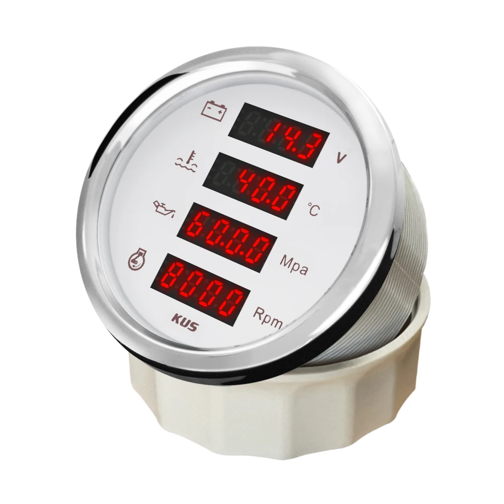 KUS 4 in 1 Multi functional Gauge 85mm Digital Tachometer 8000RPM Water