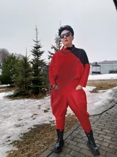 Loose Fit-Pants Harem Trousers High-Waist Women Fashion EAM Spliced Big-Pockets Tide