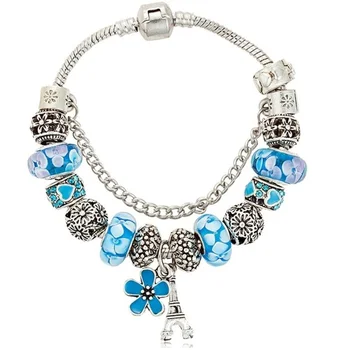 

ANGEMIEL Blue Paris Figured Eiffel Flower Charmlı Bracelet