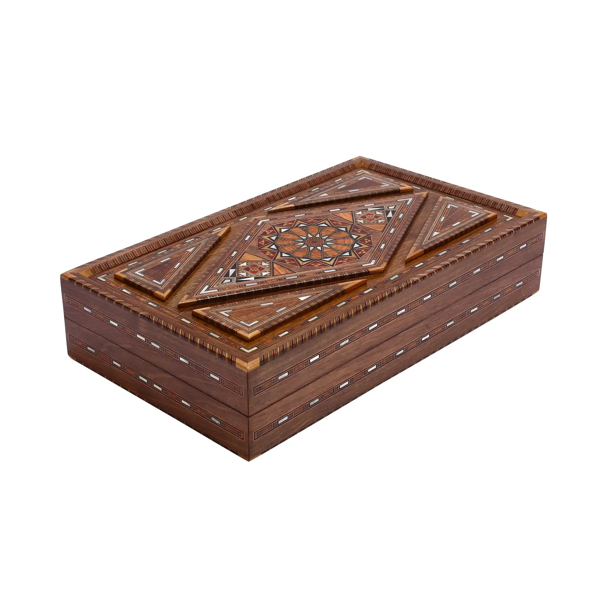 US $864.90 Special Edition Vintage Handmade Carving Backgammon Set Natural Solid Wooden Original Pearl Around and Inside Board Large Size
