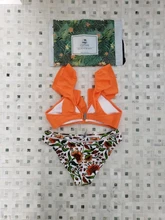 Bikini-Sets Biquinis Bathing-Suit CUPSHE Swimwear Women Orange Floral-Bottom Two-Pieces