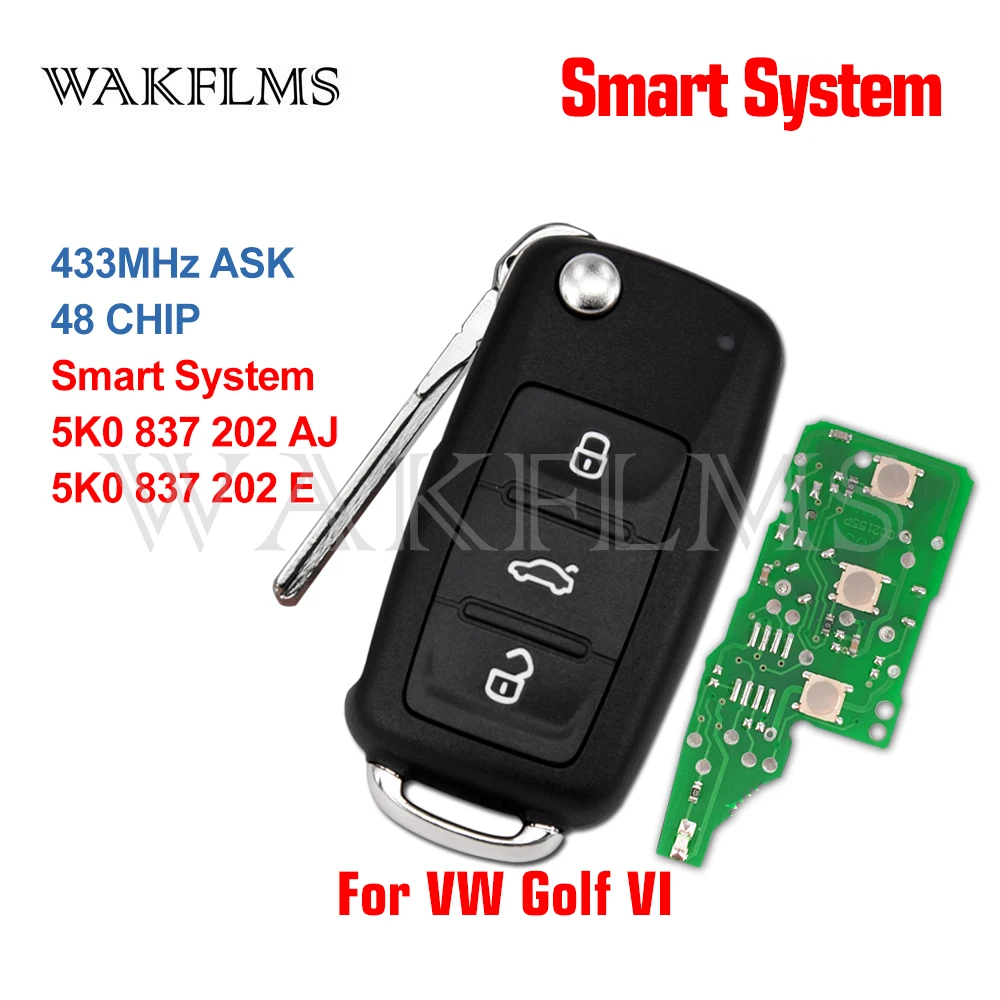 Flip Remote Key Keyless Fob For VW Golf Caddy Beetle Polo Jetta 5K0837202AJ 5K0 837 202 AJ 5K0 837 202 E 5K0837202E