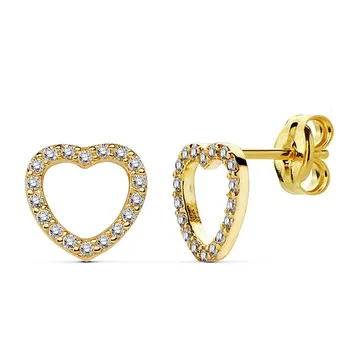 

Earrings heart 18k gold zirconia openwork 8mm. Zircons [AB2439]