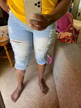 LOGAMI de la longitud de la rodilla Jeans rasgados para damas destruido de pantalones cortos de verano Midi Denim Jeans nueva llegada