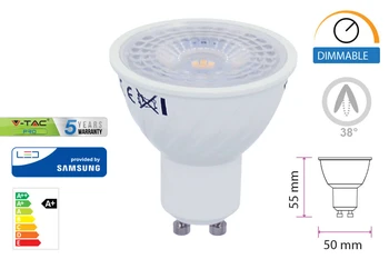 

Led lamp GU10 dimmable 6,5W 38 degree 220V cool white 6400K Samsung Chip warranty 5 years SKU-197