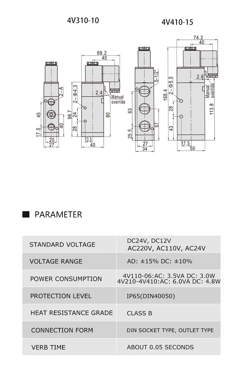 4v110-06 Válvula pneumática de 5 vias, DC12V DC24V, AC110V 4V310-10