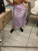 Mnealways18-falda de seda satinada para mujer, Falda larga de cintura alta, color púrpura, elegante, para oficina, Primavera, 2020