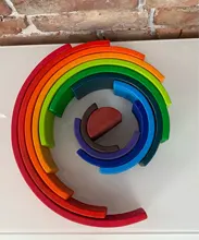 Juguetes de madera en 3D DIY para niños, arcoíris, bloques de construcción, apilador de gran tamaño, creativo, Montessori, juguetes educativos