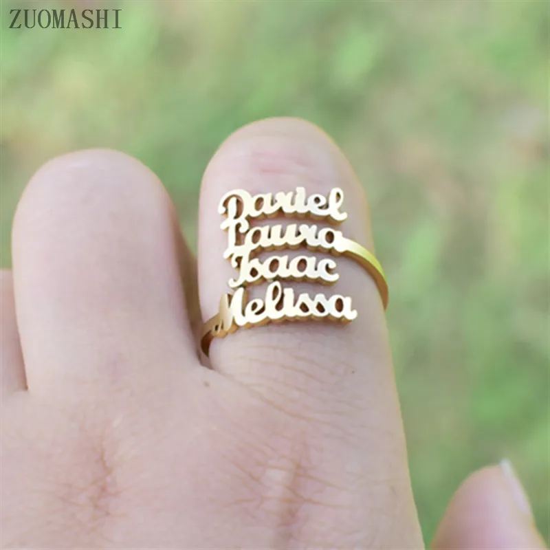 Personalizado múltiples anillo de nombre de la familia anillo de nombre apilable, joyería de nombre tres, cuatro nombres, nueva mamá, regalo para las mujeres