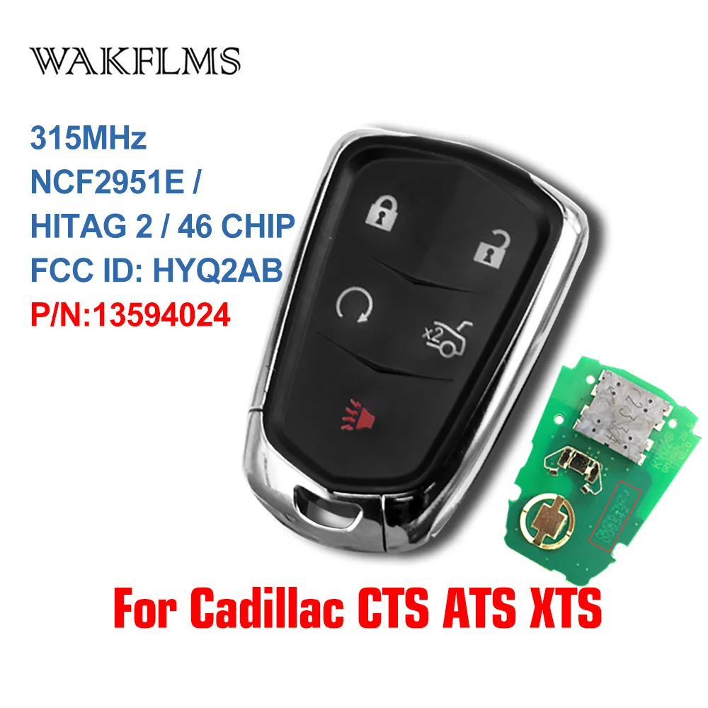 5btn дистанционный смарт ключ-брелок 315 МГц для Cadillac CTS ATS XTS- с NCF2951E HITAG 2 46 чип HYQ2AB 13594024