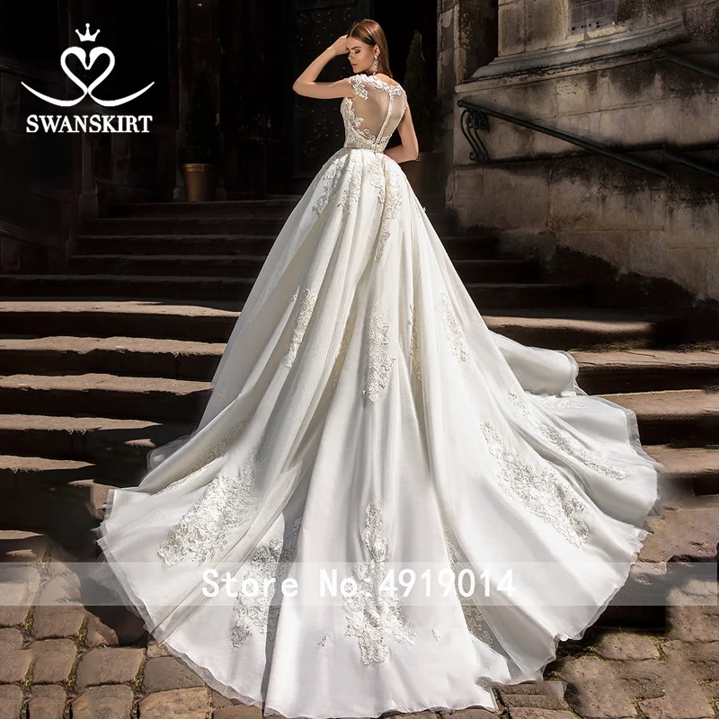 Очаровательное бисерное свадебное платье с аппликацией, юбка-лебедка, бальное платье, часовня, шлейф, свадебное платье принцессы, Vestido De Noiva F254