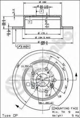 Диск Тормозной Задн Toyota: Camry 91-96, Camry Station Wagon 92-96 Brembo арт. 08.9179.10