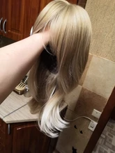 LOUIS FERRE sintético medio ondulado peluca Natural con flequillo mujeres americano africano pelo Ombre dorado rubio ceniza medio parte pelucas