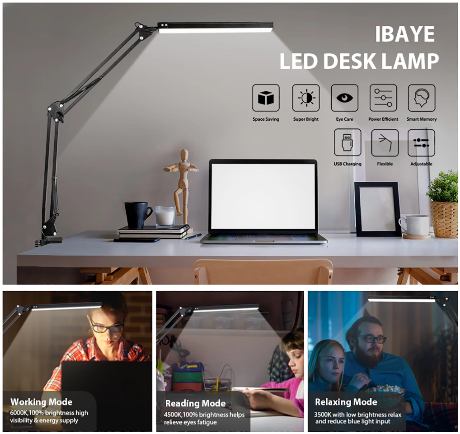 USB LED Desk Lamp 10W Eye-Caring Metal Swing Arm Table with Clamp reading lights night light Architect for Home Office | Освещение