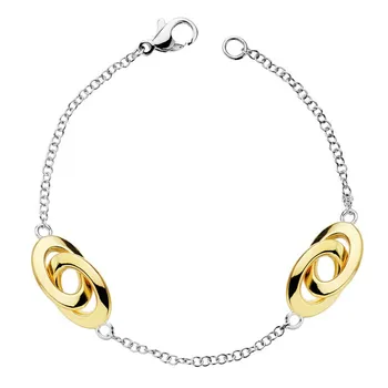 

18k gold bracelet bicolor chunky link hollow 19cm. [AB4767]
