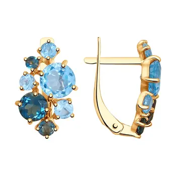 

Sokolov drop earrings with stones in gold with blue and blue topaz, fashion jewelry, 585, women's male, long earrings