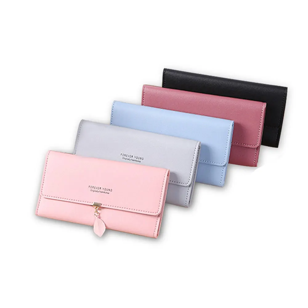 Wallets Women Female Clutch Bags Wristlets Coin Purse Money Card Holder Solid phone PU Leather tassel long Wallets 2019 Fashion