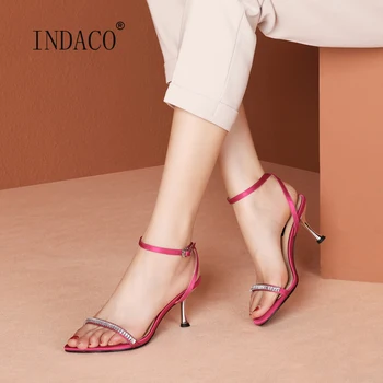 

Sandals for Women 2020 Sandles Women High Heels Leather Rose Red Sandals Women Summer 7.3cm