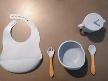 5Pcs/1 Conjunto bebé de silicona alimentación tazón vajilla impermeable cuchara antideslizante vajilla libre de BPA silicona platos para bebé vajilla