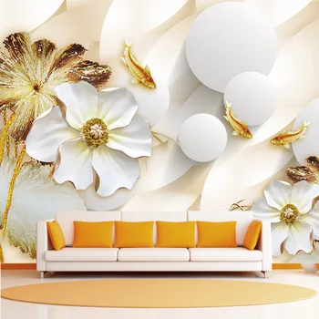

3D wall mural flowers in room, wallpaper on wall, for Hall, kitchen, bedroom, nursery, wall mural expanding space