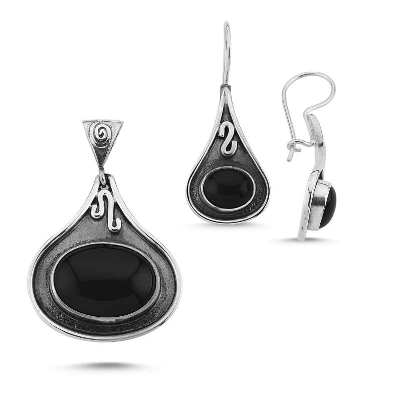

Silver 925 Sterling Onyx Stone Handwork Set