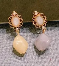 Pendientes de Clip Vintage para mujer, piedra de Palacio, Clips en pendiente sin Piercing, barroco, gris, blanco, Piedra en forma de gota de agua