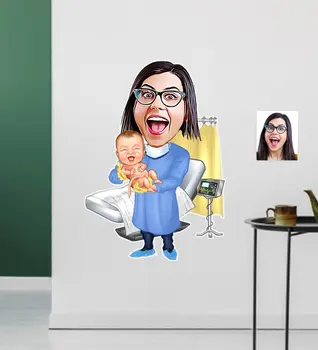 

Personalized Women 'S Obstetrician Caricature Of Wall Sticker (50x70cm) big-Headed Adhesive Fun Davar Paper Gift