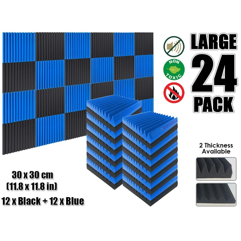 24 pcs Blue and Black Wedge Acoustic Studio Foam Acoustic Foam Canada
