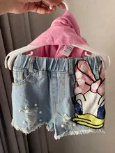 Conjunto de ropa con estampado de patos para niñas, camisa y pantalones cortos vaqueros con agujeros rotos de lentejuelas para verano