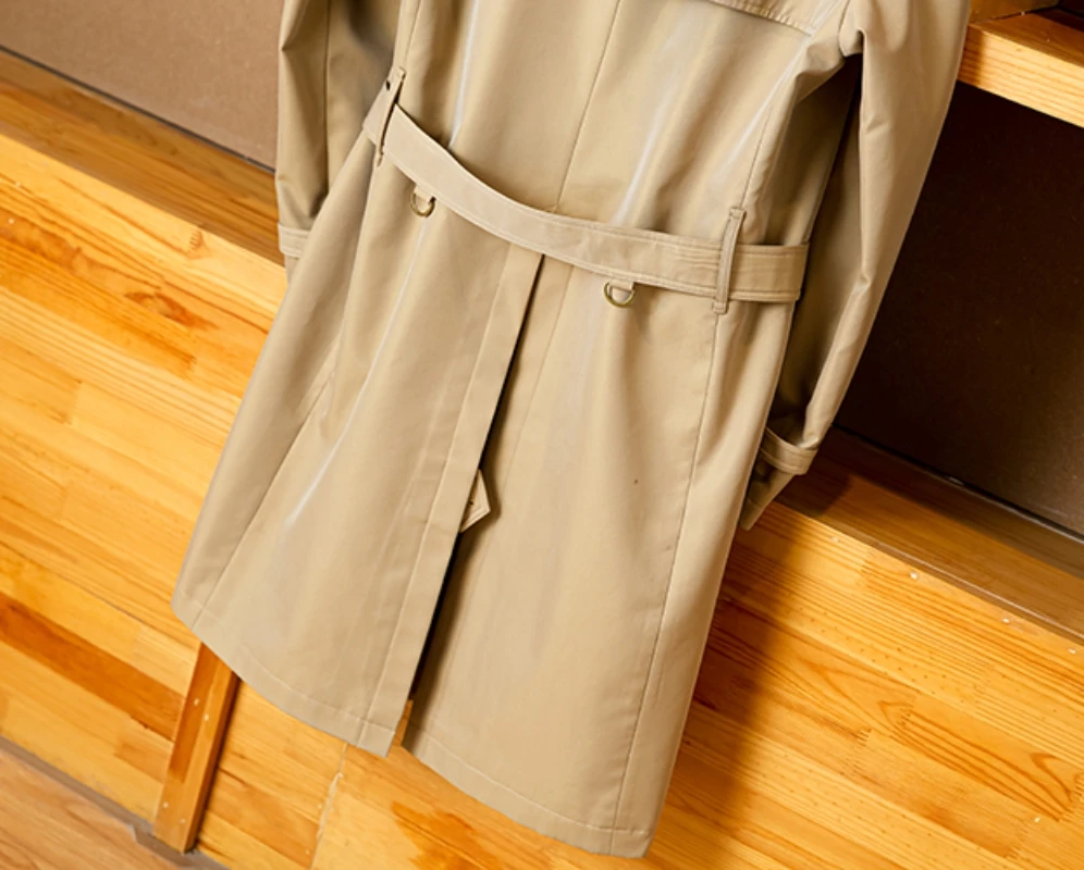 Men Trench Coat Mid-length Double Breasted Windbreaker Loose Fit Autumn Winter Vintage Military