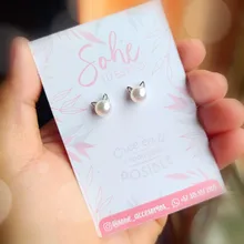 Creative Simple Craft Animal lindo 925 Sterling Silver plateado pequeño gato hueco perforado perla mujer pendientes SE64