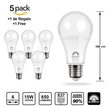 

Pack 5 bulbs Leadersson LED E27 Low consumption AVILA A60 & middot; Floor lamp LED & middot; [energy rating: A +] 1 bulb gift