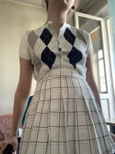 Rapcopter-cárdigans de punto con estampado de Argyle para mujer, suéteres Retro Y2K, suéteres de estilo Preppy, suéteres de manga corta, tops cortos de los mejores atuendos