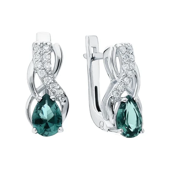

Silver earrings with cubic zirconia and tourmaline imitation sunlight sample 925 test