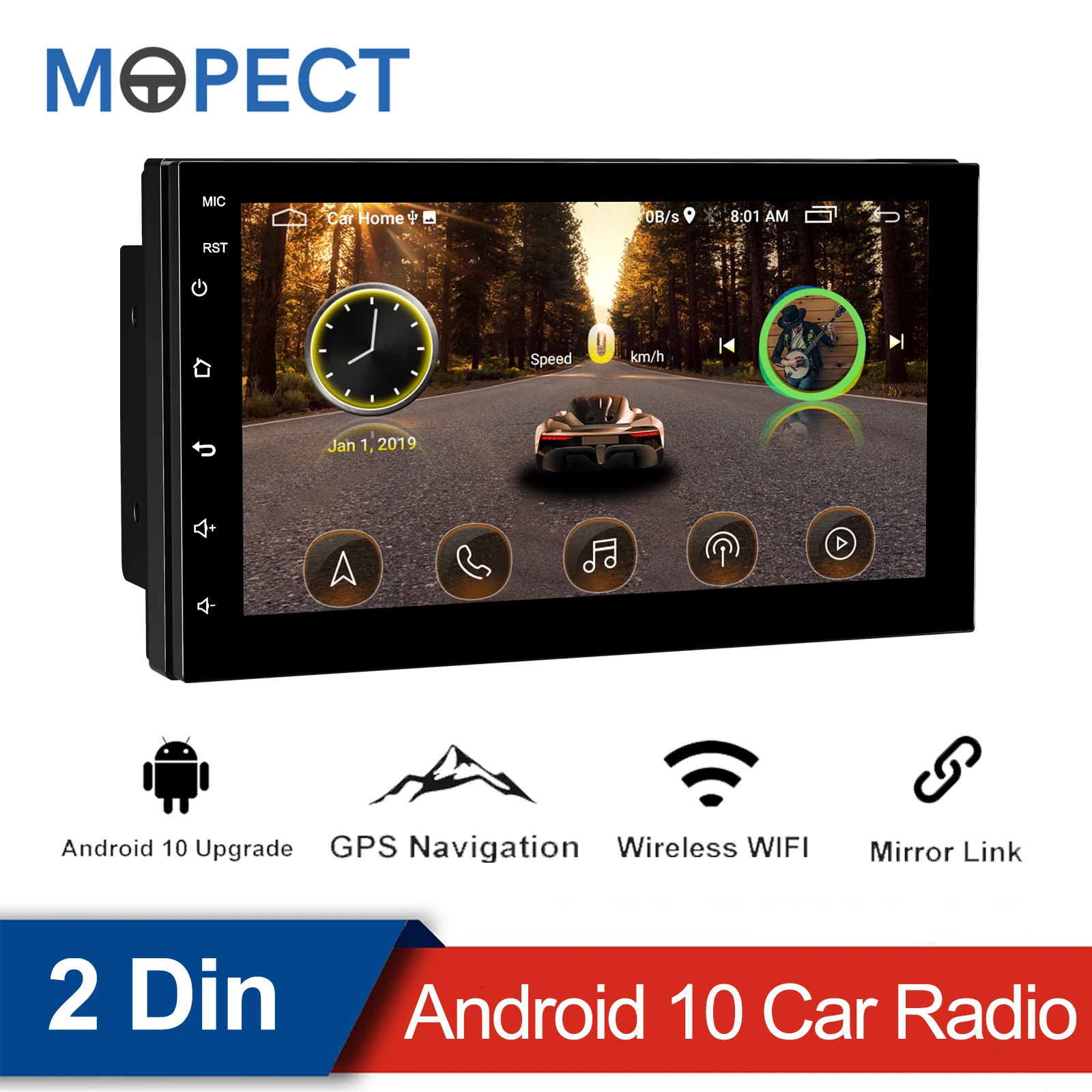 MOPECT Android 11 7 дюймов 2 Din Автомобильный мультимедийный видеоплеер Универсальный FM GPS