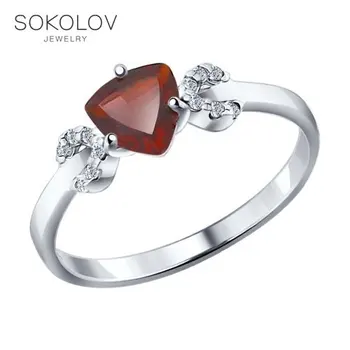 

Sokolov ring in silver with garnet and cubic zirconia, fashion jewelry, 925, women's male