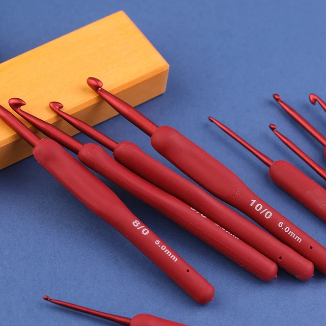Tpr 9Pcs Piros Horgolthorgok Szilikon Fogantyúval Kötő Tűk Szerszámok Pu Rózsaszín Táska 2,0 Mm -Től 6,0 Méretű - Image 6