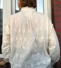 Shirt Blouse Embroidery Beige Collar Ruffles Japanese-Style Boutique Hollow-Out Cotton