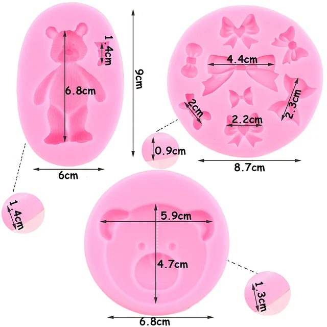 3D Mackó Medve Szilikon Formák Íj Cupcake Topper Fondant Penész Baba Születésnapi Torta Dekorációs Szerszámok Zselé Cukorkás Csokoládé - Image 3