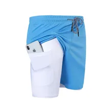 Мужские шорты 2 в 1 для бега, мужские спортивные шорты, быстросохнущие спортивные шорты для тренировок, пробежек, тренажерных залов, мужские шорты со встроенным карманом