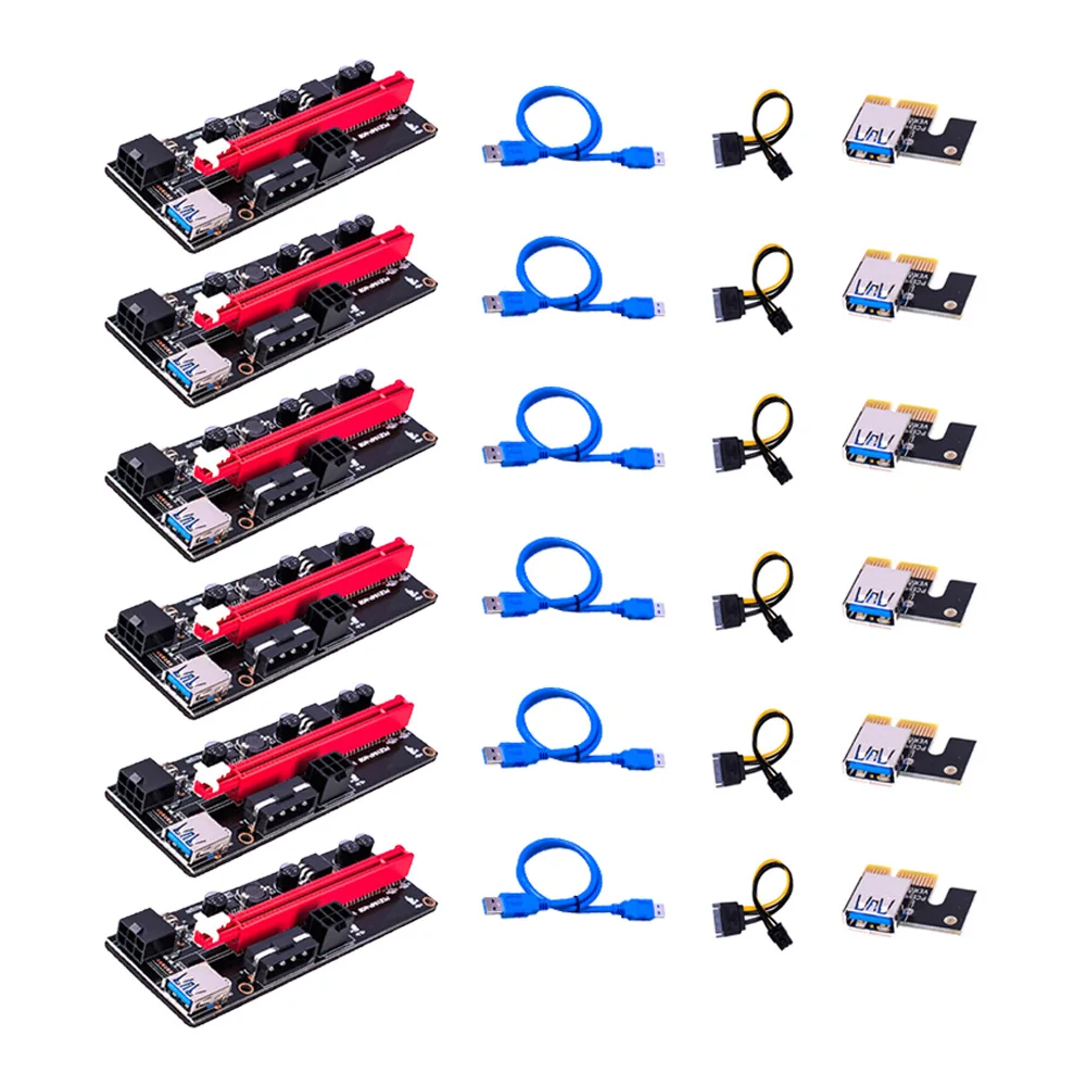 6 pçs mais novo ver009 usb 3.0 pci-e riser ver 009s express 1x 4x 8x 16x extensor riser adaptador cartão sata 15pin a 6 pinos cabo de alimentação