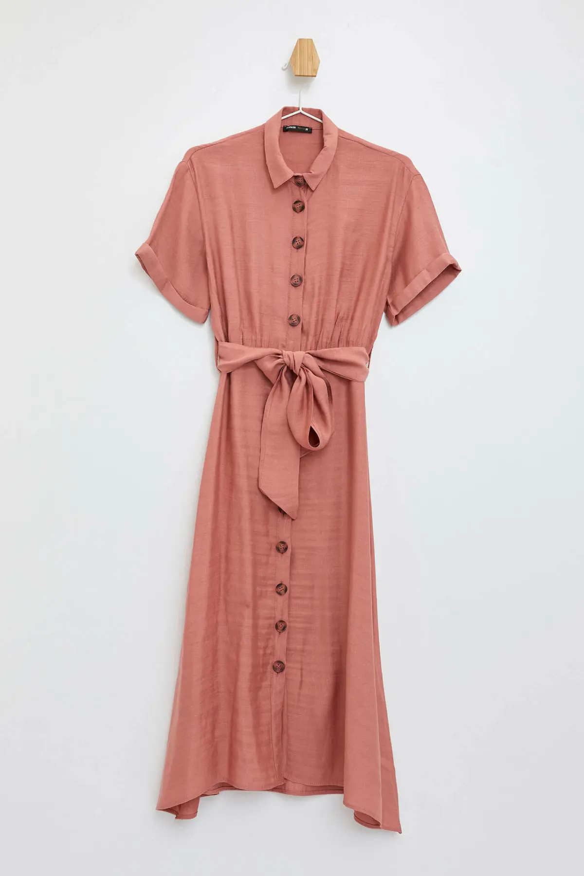 

DeFacto Woman Summer Long Shirt Dresses Women Pink Color Stylish Long Dress Female Casual Belt Woven Dress-L9840AZ19HS
